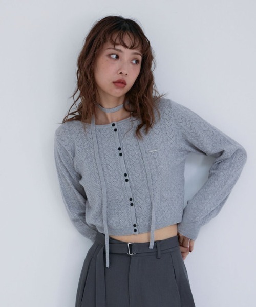 archives（アルシーヴ） カーディガン チョーカー付ハリヌキニット