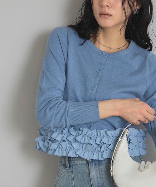 美品　今季商品　完売品　ohga 裾フリルカーディガン　グレー　2way 楽天市場】11月1日 午前10:00 再販【宮本茉由さんカタログ着用】裾