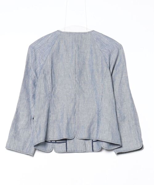 「SCAPA」 チェック柄ノーカラージャケット 38 ブルー レディース_画像2