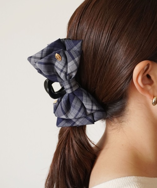 ヘアクリップ 「 ammy. / エイミードット 」 チェック リボン バンス