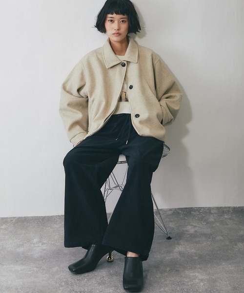 ブルゾン アウター 2WAYフェイクウール襟プードルファーショート