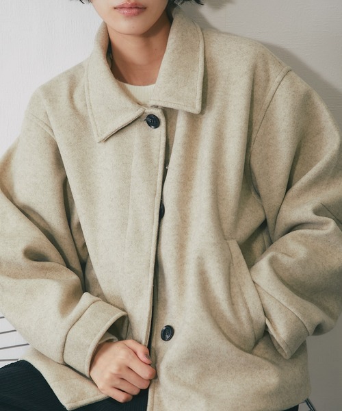 ブルゾン アウター 2WAYフェイクウール襟プードルファーショート