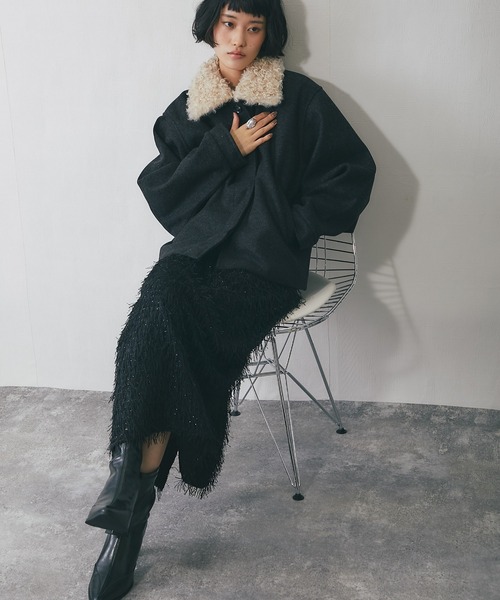 ブルゾン アウター 2WAYフェイクウール襟プードルファーショート