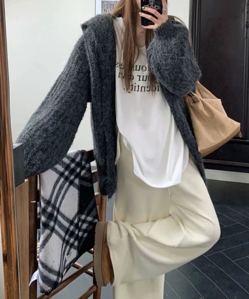 FUNdaysion カーディガン フード付きニットカーディガン レディース