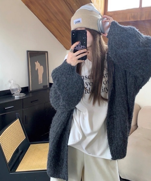 FUNdaysion カーディガン フード付きニットカーディガン レディース