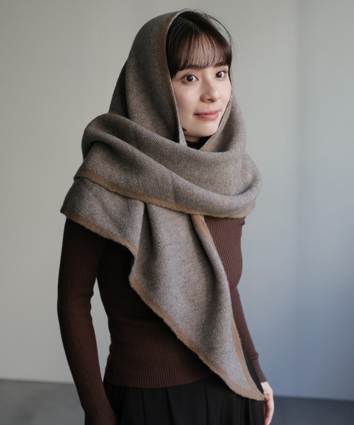 ap retro マフラー ストール バイカラートライアングルニットストール