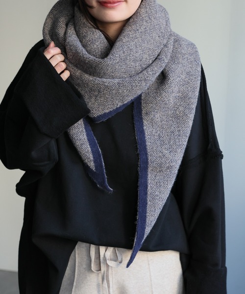 ap retro マフラー ストール バイカラートライアングルニットストール