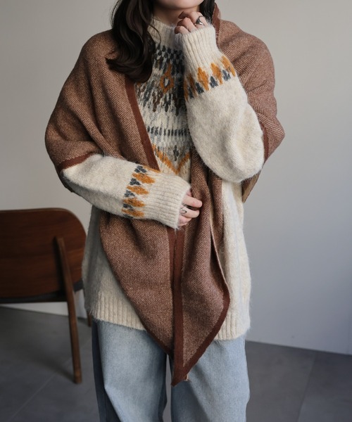 ap retro マフラー ストール バイカラートライアングルニットストール