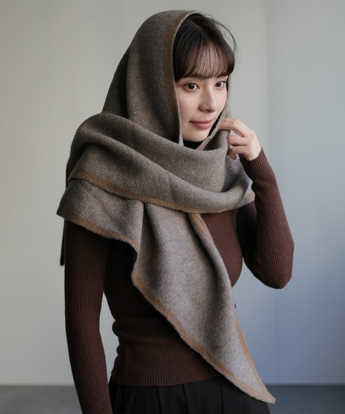 ap retro マフラー ストール バイカラートライアングルニットストール