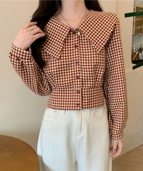 gossip!ロサンゼルス ブラウス シャツ Y2Kガーリー レトロ配色ハウンド