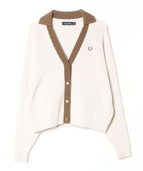FRED PERRY リブ編みカーディガン UK 10 FRED PERRY（フレッドペリー） ニットカーディガン 10 ベージュ