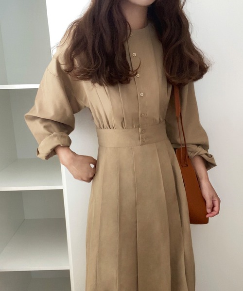 「LAUIR」 長袖ワンピース MEDIUM カーキ レディース_画像7