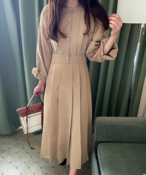 「LAUIR」 長袖ワンピース MEDIUM カーキ レディース_画像9