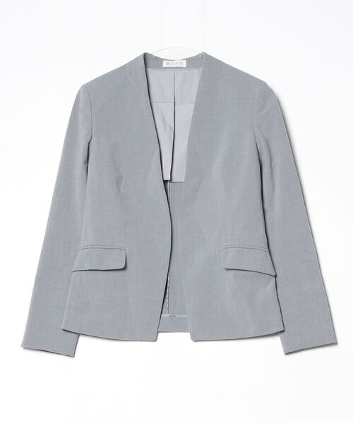 【美品】PLST プラステ レディーススーツ ノーカラー グレー S〜M 伸縮性 PLST（プラステ） ノーカラージャケット X-SMALL グレー レディース