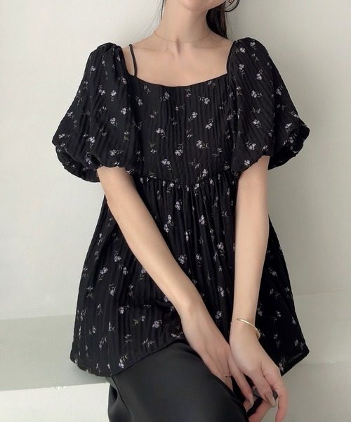 Meiru ブラウス シャツ 2wayオフショル花柄ペプラムトップス