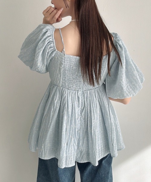 Meiru ブラウス シャツ 2wayオフショル花柄ペプラムトップス