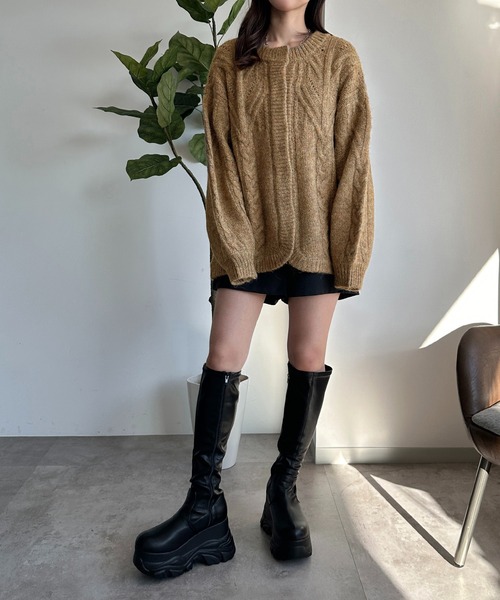 「apres jour mignon」 ニットカーディガン X-LARGE チャコールグレー レディース_画像6