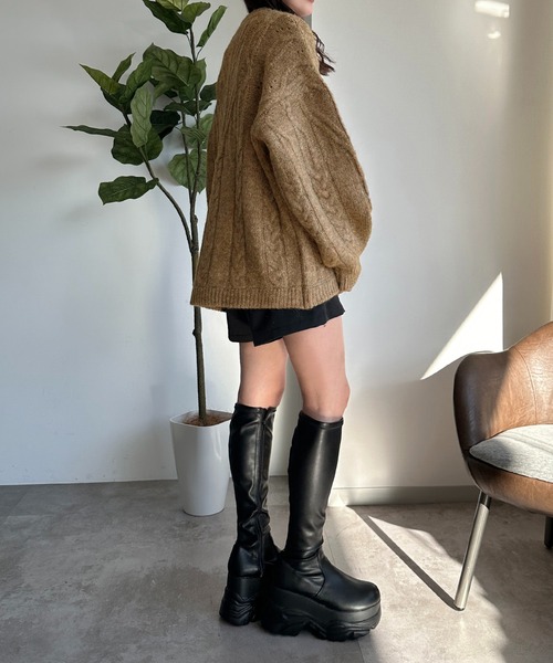 「apres jour mignon」 ニットカーディガン X-LARGE チャコールグレー レディース_画像7