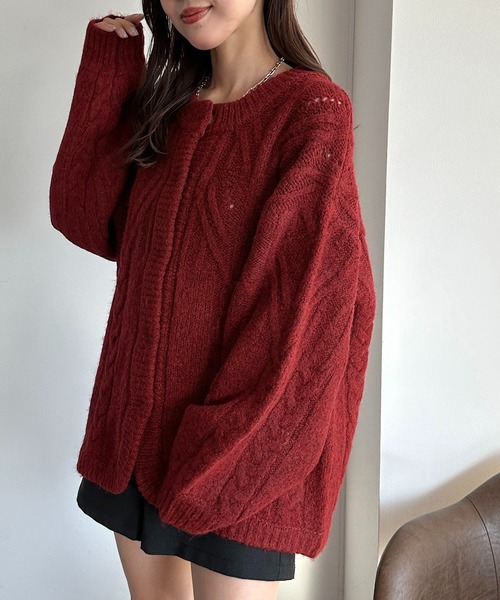「apres jour mignon」 ニットカーディガン X-LARGE チャコールグレー レディース_画像9