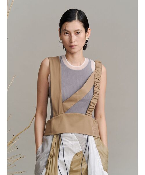 UN3D.（アンスリード） タンクトップ ノースリーブ SHEER DOCKING KNIT