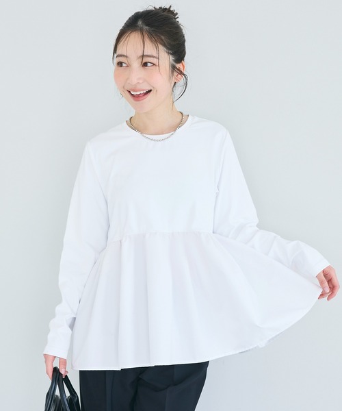 coca（コカ） tシャツ 異素材切り替え長袖Tシャツ レディース