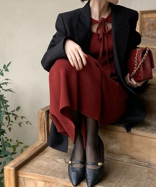 「GEMEDA」 ニットワンピース M レッド レディース_画像9