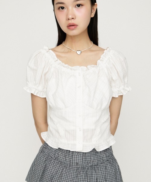 期間限定価格　Heveヘイブ パフスリーブホワイトトップス SLY（スライ） ブラウス シャツ 2WAY PUFF SLEEVE TOPS 2ウェイ