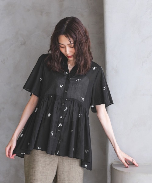 週末限定❗️新品Mes Demoiselles メドモアゼル パッチワークブラウス GLOBAL WORK（グローバルワーク） ブラウス シャツ 夏 半袖 エアリー