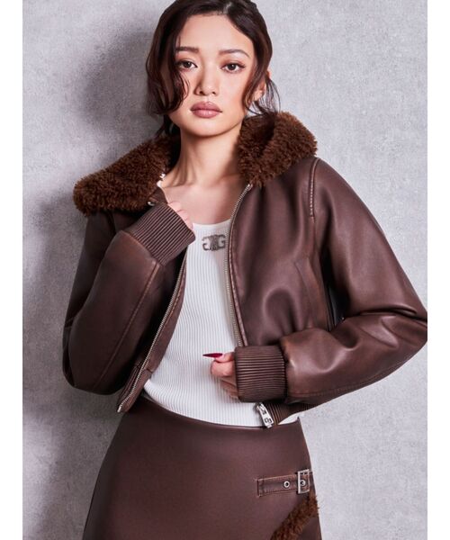 GYDA（ジェイダ） ブルゾン アウター vintage fauxフェイクレザーボア 