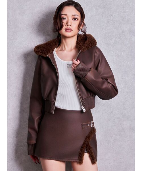 GYDA（ジェイダ） ブルゾン アウター vintage fauxフェイクレザーボア 