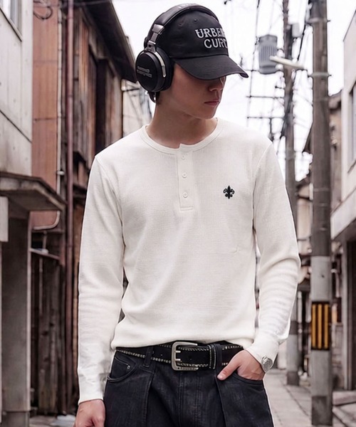 SPINNS（スピンズ） ヘンリーネック tシャツ 短丈ワッフルヘンリー