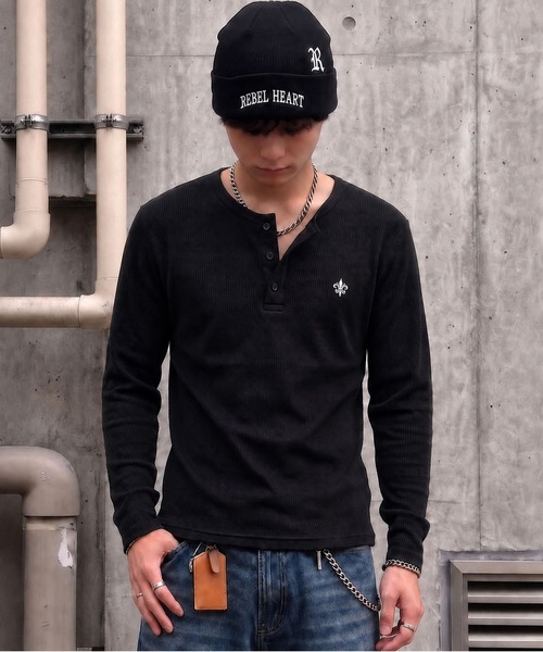 SPINNS（スピンズ） ヘンリーネック tシャツ 短丈ワッフルヘンリー
