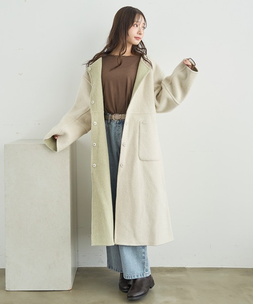 mil（ミル） ノーカラーコート コート リバー ノーカラーロングコート 
