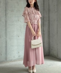 XL シフォン レース ドレス フォーマル ブラウン ワンピース