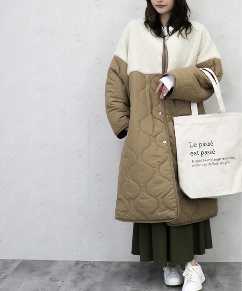 Per sist ence（パーシエンス） ノーカラーコート コート ボア切り替え