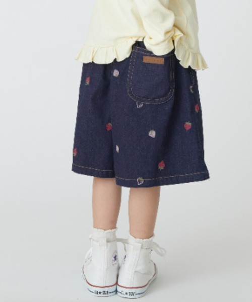 HAKKA KIDS スカート いちご刺繍ストレッチデニムキュロットスカート  