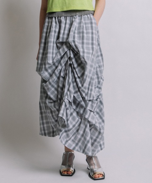 AULA AILA スカート ボリュームランダムタックスカート（チェック  