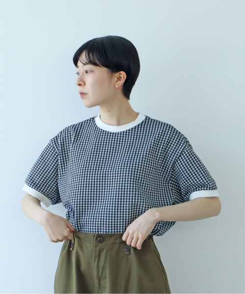 tシャツ ギンガムジャガード 半袖BIG Tシャツ レディース