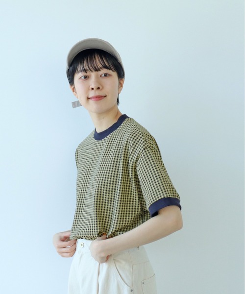 tシャツ Tシャツ ギンガムジャガード 半袖BIG Tシャツ レディース 