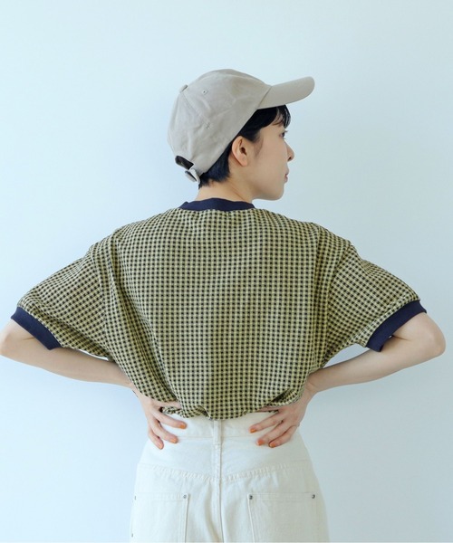 tシャツ Tシャツ ギンガムジャガード 半袖BIG Tシャツ レディース 