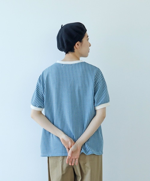 tシャツ Tシャツ ギンガムジャガード 半袖BIG Tシャツ レディース 