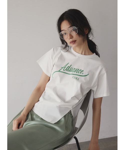 tシャツ アシンメトリーロゴTシャツ レディース