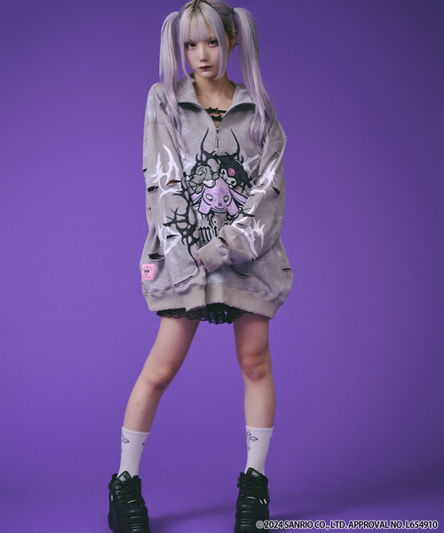 トレーナー スウェット GALFY×クロミコラボ イルガルフィームラ染めハーフジップスウェットトレーナー メンズ レディース ユニセックス レディース GALFY トレーナー スウェット 「GALFY/ガルフィー」×「KUROMI