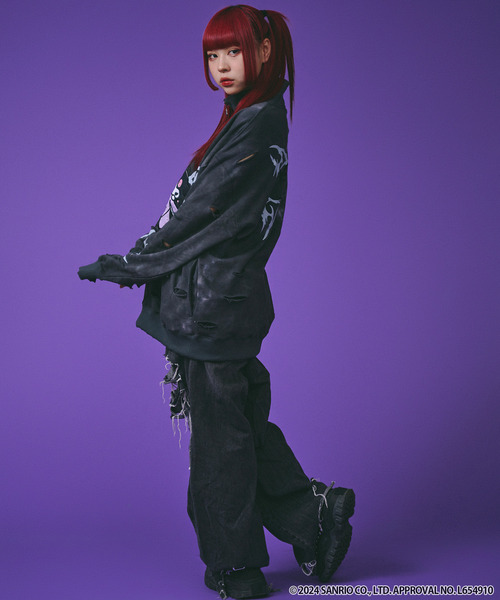 GALFY／ガルフィー＆クロミ ムラ染めハーフZIPスウェット（ブラック） クロミ×GALFY(ガルフィー) イルガルフィームラ染めハーフZIP