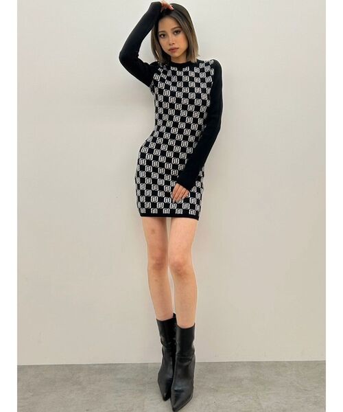 GYDA ワンピース GYGYジャカードタイトニットワンピース