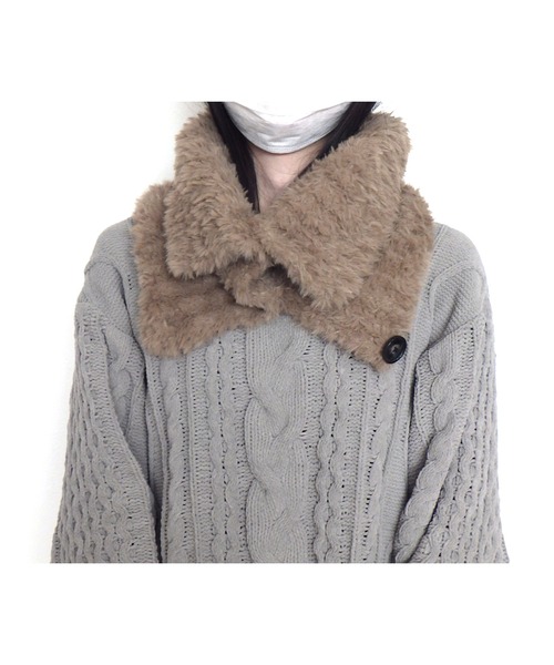 AVALON ネックウォーマー スヌード フェザーヤーンボタン付きスヌード