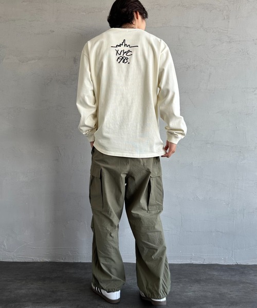 tシャツ 「MANHATTAN PORTAGE/マンハッタンポーテージ」 別注 ピグメント染め 手書き風バックロゴ刺繍ロンT レディース メンズ Manhattan Portage tシャツ 「MANHATTAN PORTAGE/マンハッタン