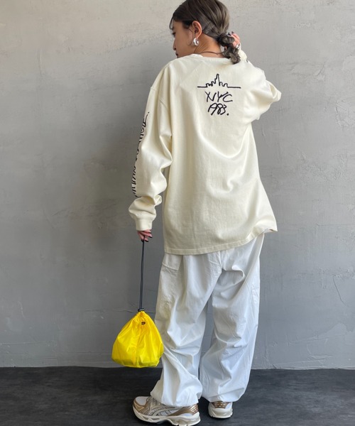 「Manhattan Portage」 長袖カットソー X-LARGE ブラック×ホワイト レディース Manhattan Portage/マンハッタンポーテージ レディース 長袖T