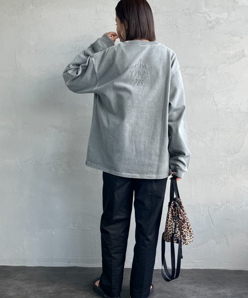 tシャツ 「MANHATTAN PORTAGE/マンハッタンポーテージ」 別注 ピグメント染め 手書き風バックロゴ刺繍ロンT レディース メンズ Manhattan Portage tシャツ 「MANHATTAN PORTAGE/マンハッタン