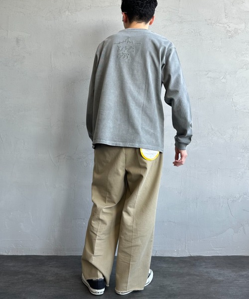 tシャツ 「MANHATTAN PORTAGE/マンハッタンポーテージ」 別注 ピグメント染め 手書き風バックロゴ刺繍ロンT レディース メンズ Manhattan Portage tシャツ 「MANHATTAN PORTAGE/マンハッタン
